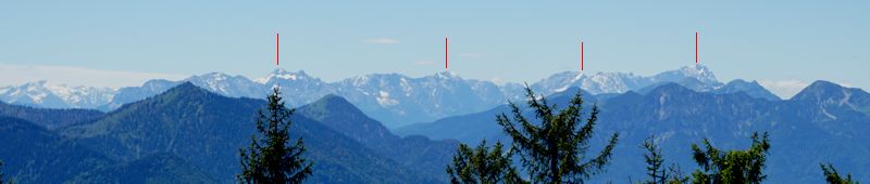 Ausblick vom Zwieselberg: Leutascher Dreitorspitze, Hochwanner, Alpspitze, Zugspitze